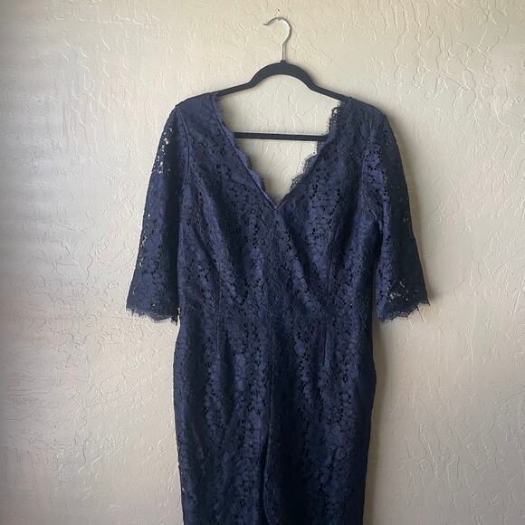 Elevenses Navy Blue Lace V-Neck Jumpsuit Women's - Size 12 - Picture 5 of 11